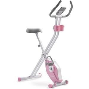 Sunny Health & Fitness X-Bike Pro per esercizi magnetici pieghevoli, monitor digitale, sensore di pulsazioni, basso impatto, resistenza magnetica, rosa - P2320