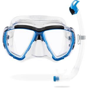 CRESSI Big Eyes + Seal Dry Combo Clear/Azure - Combo Set per Adulti Maschera Big Eyes e Innovativo Snorkel Seal Dry, Ideale per Immersioni e Snorkeling, Trasparente/Azzurro, Taglia Unica