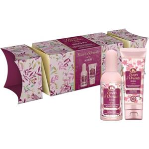 Tesori d'Oriente, Ikigai Set Doccia Formato Viaggio, Include Doccia Crema (75 ml) e Profumo (100 ml), con Acqua di Riso ed Essenza dei Fiori di ciliegio, Confezione Regalo a Fiocco