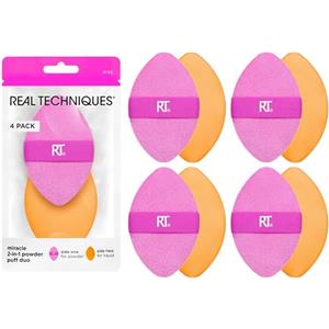 Real Techniques Miracle, spugnetta in polvere 2 in 1, confezione da 4, per miscelare il trucco su entrambi i lati, fascia elastica reversibile, in crema e in polvere