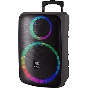 Trevi XFest XF 1250 KB Altoparlante Amplificato 90W, Cassa Wireless Portatile con Microfono Dinamico Incluso per Karaoke, Presa USB, Micro SD, AUX-IN, Funzione True Wireless Stereo, Display LED rosso