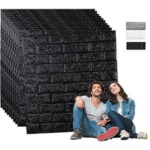 Edihome, Carta da Parati Adesiva 3d, 10 Pezzi, 77x70cm, Pannelli Decorativi 3D per Parete, Muro di Mattoni, per Cucina, Bagno, Camera de Letto (Nero)