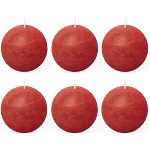 Spaas Rosso 6 Candele rustiche Non profumate sferiche, 24 Ore, Cera di paraffina