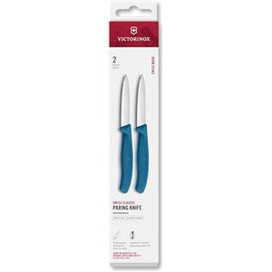 Victorinox Swiss Classic, Set di coltelli per pelare e verdure, 2 pezzi, Lama extra-affilata, Bordo dritto per tagli precisi, 8 cm, Acciaio inossidabile, Blu
