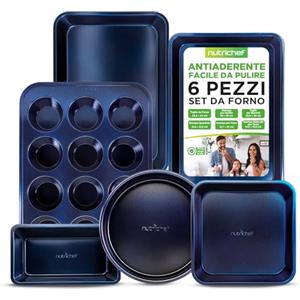 NutriChef Set di 6 Teglie da Forno Antiaderenti in Acciaio al Carbonio, Teglie Forno per Biscotti, Muffin, Torte e Pane, Resistenti ai Graffi, Lavabili in Lavastoviglie, Nero