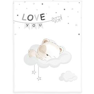 Herding babybest Coperta in microfibra, Sleeping little bear, 75 x 100 cm, 100% poliestere, bianco
