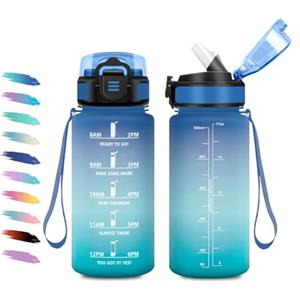 KollyKolla Borraccia 500ml, a Prova di Perdite, Bottiglia Motivazionale con Cannuccia, Bottiglia Acqua Sportiva con Indicatore del Tempo, Borraccia per Campeggio, Scuola, Ufficio, Lavoro