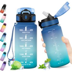 KollyKolla Borraccia 500ml, Bottiglia d'acqua Sportiva con Indicatore del Tempo Motivazionale, Borraccia con Cannuccia, 1 Clic Aperto, Borraccia Acqua per Scuola, Bici, Palestra