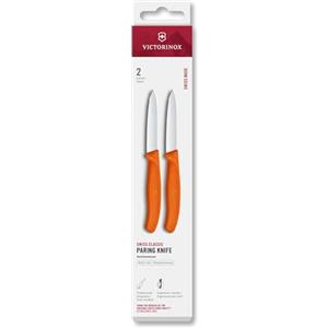 Victorinox Swiss Classic, Set di coltelli per pelare e verdure, 2 pezzi, Lama extra-affilata, Bordo dritto per tagli precisi, 8 cm, Acciaio inossidabile, Arancione