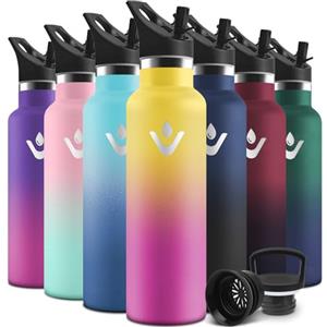 Motswedi Borraccia Termica, 750ml Con 2 Tappi, Borraccia con Cannuccia, Doppia Parete, Bottiglia Termica, A Prova di Perdite, Bottiglia acqua Per Scuola, Campeggio, Palestra, Giallo-Rosa