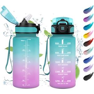 KollyKolla Borraccia Motivazionale 500ml, Borraccia con Cannuccia, Facile Pulizia, a Prova di Perdite, Bottiglia Acqua con Indicatore del Tempo, Bottiglia per Ufficio, Scuola, Viaggio, Campeggio, Gym