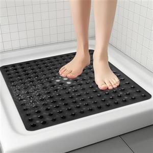 Cozary Tappetino Doccia Antiscivolo 53x53cm, Tappeto Doccia Antiscivolo con Ventose, Antiscivolo Doccia in PVC Morbido per Sicurezza & Comfort, Antimuffa, Lavabile in lavatrice - Nero