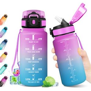 KollyKolla Borraccia 500ml, Bottiglia Acqua A Prova di Perdite, Borraccia con Cannuccia e Marcatori Temporali, Bottiglia Riutilizzabile, senza BPA, Borraccia Motivazionale per Bambini, Scuola, Ufficio, Yoga
