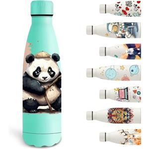 Grsta Borraccia Termica, 500ml Borracce Bambini, Borraccia Personalizzata Senza BPA, Borraccie Palestra Senza Perdite, Isolato Sottovuoto, per Scuola, Uffici, Campeggio, Ciclismo, Verde - Panda