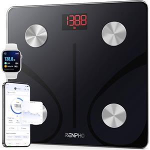 RENPHO Bilancia Pesapersone Digitale, Bilancia Impedenziometrica in Vetro Temperato, Fino a 180 kg, Bilancia Smart Dotata di 13 Misurazioni (BMI/Grasso corporeo/BMR/Muscoli), 28 cm, Elis 1