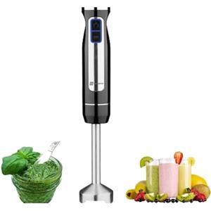 BEHOME Frullatore a Immersione | Mixer a Immersione in Acciaio Inox 800W, Nero 8 Velocità con Luce Led