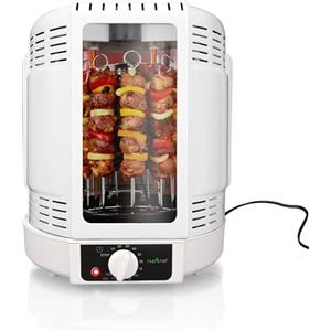 NutriChef Girarrosto Elettrico Verticale Kebab con Spiedo e Griglia, Torre Cestello e Vassoio, per Carne, Pollo, Tacchino, Agnello, Bianco