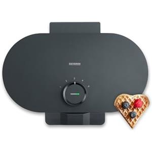 Severin Piastra per Waffle Doppia Black Line, Macchina per Waffle a Forma di Cuore, Rivestimento Antiaderente Senza PFAS, Spia Luminosa, Avvolgicavo, 1200W, Nero Opaco, WA 2119