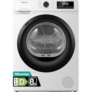 Hisense DHQE800BW2 Asciugatrice A Pompa Di Calore, 8 Kg, Classe D, Oblò Nero, Big Display, 16 programmi, Refresh