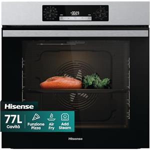 Hisense O65226AXS Forno Elettrico da Incasso Multifunzione con Vapore, Cavità 77 LITRI, 11 Funzioni di Cottura, Pizza 300°C, AirFry, Steam Clean, Preriscaldamento Rapido, Classe A, Inox Anti-impronta
