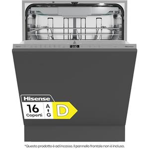 Hisense HV673D64 Lavastoviglie da Incasso, 16 Coperti, 9,5 litri, 3 Cesti Flessibili, WiFi, Apertura Automatica, 7 Programmi, Lavaggio Rapido 15 Min, Controllo Touch, 44 dB, Classe D
