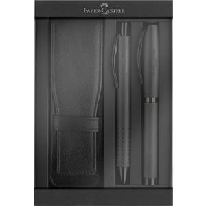 FABER-CASTELL 202189 - Set regalo Essentio alluminio nero, con penna stilografica, penna a sfera e astuccio per penne, set da scrittura elegante