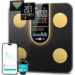 runstar Bilancia Runstar Pesapesone, Bilancia Smart Con Display VA 8in1, Bilancia Pesapersone Digitale Alta Precisione Peso Corporeo, FC, BMI, Grasso Corporeo, 22 Dati Composizione Corporea, Sync App