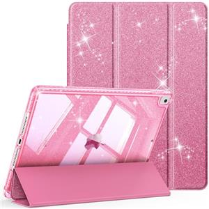 FINTIE Custodia per iPad 10.2 Pollici 9a / 8a / 7a Generazione (2021 2020 2019) con Portapenne - Antiurto Glittering Trasparente Cover Posteriore con Auto Sveglia/Sonno, Magenta
