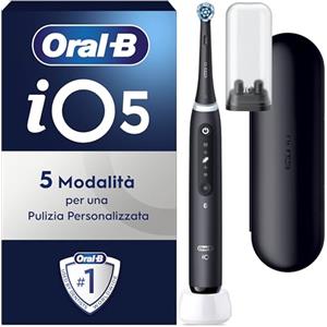 Oral-B Spazzolino Elettrico Ricaricabile iO 5 Nero, 1 Spazzolino Elettrico, 1 Testine, Custodia Da Viaggio, iO 5 per una Pulizia Denti Efficace, Sensore di Pressione, Gengive Protette