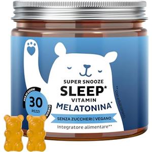 Bears with Benefits Super Snooze Sleep Vitamin - 1mg Melatonina - Integratore Sonno - Gummies con Melatonina - Altamente dosate con Vitamina B6 - 30 pezzi (1 mese) - Senza zucchero, Vegane - Bears with Benefits