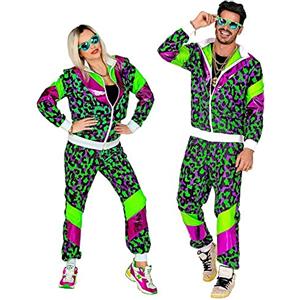W WIDMANN MILANO Party Fashion - Tuta da ginnastica in costume, stampa animalier, outfit anni '80, tuta da jogging per carnevale e feste