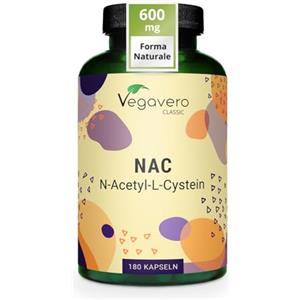 Vegavero NAC N-Acetil-Cisteina 600 mg | 180 capsule (6 Mesi) | Alto Dosaggio | 100% NATURALE da Mais | Precursore del Glutatione | SENZA ADDITIVI | Integratore N-Acetyl L-Cysteine | Vegan | Vegavero