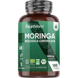 WeightWorld Moringa Capsule, Biologiche Certificate, 180 Capsule, 1650mg per Dose, Superfood Naturale e Vegano, Foglie di Moringa Oleifera Biologica Fonte di Vitamine e Minerali, 2 Mesi di Scorta, Senza Glutine
