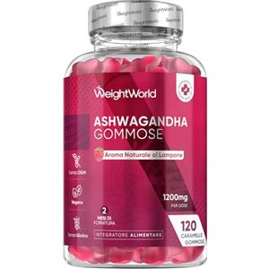 WeightWorld Ashwagandha Gommose 1200mg, 120 Caramelle Vegane, (2 Mesi di Fornitura), al Gusto Lampone, Gommose con Ashwagandha Polvere, Estratto 30:1 di Radice Withania Somnifera (Ginseng Indiano), Senza Glutine
