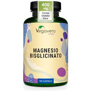 Vegavero Magnesio Bisglicinato | 400 mg di Magnesium Puro Elementare | Forma Chelata Biodisponibile | Contro Stanchezza e Affaticamento | Certificato in Laboratorio | Vegavero
