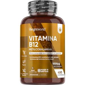 WeightWorld Vitamina B12 Metilcobalamina 1000mcg, 450 Micro Compresse da 6mm, 14+ Mesi di Fornitura (1 al Giorno), B12 Vitamina Vegana, Facile da Deglutire, Methylcobalamin, Priva di Magnesio Stearato e Glutine