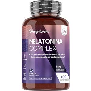 WeightWorld Melatonina 1mg con Camomilla, 400 Micro Compresse Vegane (1 Sola la Sera), 13+ Mesi di Scorta, Camomilla con Melatonina Complex, Vitamina B6, Magnesio e Passiflora, Senza Magnesio Stearato né Glutine