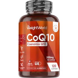 WeightWorld Coenzima Q10 Vegano, 200mg per Dose, 1 Capsula al Giorno, 120 Capsule (4 Mesi di Scorta), Q10 Coenzima come Ubiquinone, Integratore CoQ10, Privo di Magnesio Stearato, OGM, Glutine, Prodotto in Europa