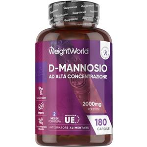 WeightWorld D Mannosio ad Alta Concentrazione, 180 Capsule Vegane, 2000mg per Dose Giornaliera (2 Mesi di Fornitura), Integratore D-Mannosio Senza Magnesio Stearato né OGM, Dmannosio Prodotto in Unione Europea