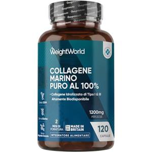 WeightWorld Collagene Marino Idrolizzato da 1200mg per Dose, 100% Puro, in 120 Capsule, Peptidi di Collagene Idrolizzato di Tipo 1 e 3 (2 Mesi di Scorta), Privo di Magnesio Stearato e Senza Glutine né Additivi
