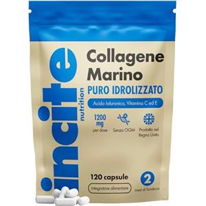 Incite Nutrition Collagene Marino 1200mg | Integratori di capsule di collagene ad alta resistenza per collagene marino idrolizzato di tipo 1 puro superiore unisex, 120 pezzi (confezione da 1)