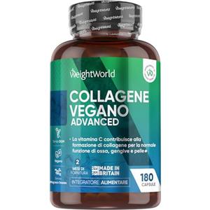 WeightWorld Collagene Vegano e Acido Ialuronico, 180 Capsule, Complex con Vitamina C, E, Zinco, Resveratrolo, MSM, Rosa Canina, Lactobacillus Acidophilus (500 Milioni di CFU) Senza Magnesio Stearato né Allergeni