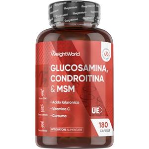 WeightWorld Glucosamina Condroitina MSM, Acido Ialuronico, Vit C e Curcuma, 6 Mesi, Glucosamina Complex, La Vitamina C Contribuisce alla Normale Formazione del Collagene per la Normale Funzione delle Ossa (EFSA)