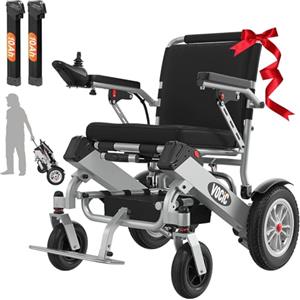 VOCIC V62 Sedia a rotelle elettrica pieghevole leggera per disabili 136KG,25KM Carrozzina elettrica a doppia batteria per anziani,Pneumatico in gomma per tutti i terreni| 5 anni di Support