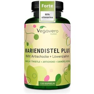 Vegavero Complesso di Cardo Mariano + Tarassaco BIO + Carciofo BIO | 80% Silimarina | 120 capsule | Depurativo e Disintossicante Fegato | 2,5% Cinarina e 3% Acido Clorogenico | Vegan | Vegavero®