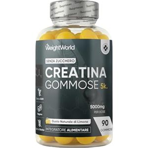 WeightWorld Creatina Monoidrata in 90 Gommose Vegane da 5000mg per Dose, Senza Zucchero, per Uomini e Donne, Gommose Creatina Monoidrato al Delizioso Aroma Naturale di Limone, Senza Magnesio Stearato né Glutine