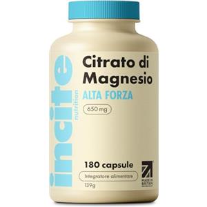 Incite Nutrition Citrato di Magnesio 650 mg. 180 Compresse ad Assorbimento Rapido, Fornitura per 6 Mesi. Favorisce le Funzioni Muscolari, l'Energia e il Sonno. Adatto per Vegetariani e Vegani