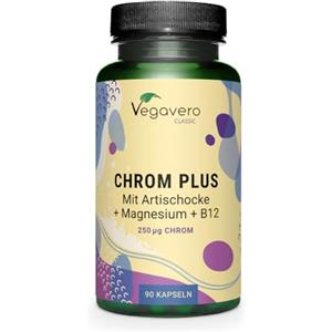 Vegavero CROMO Picolinato 250 mcg | con Magnesio, Carciofo e Vitamina B12 | per Glicemia e Metabolismo* | Vegan e Senza Additivi | Vegavero®