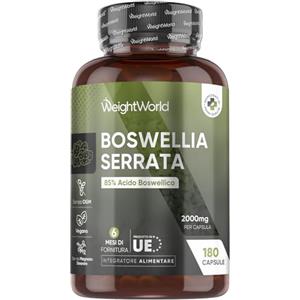 WeightWorld Boswellia Serrata WeightWorld, 180 Capsule Vegane (6 Mesi) da 2000mg, 85% Acidi Boswellici, Estratto 5:1, 1 Sola Capsula al Giorno, Boswellia Integratore, Senza Magnesio Stearato, Prodotto in Europa