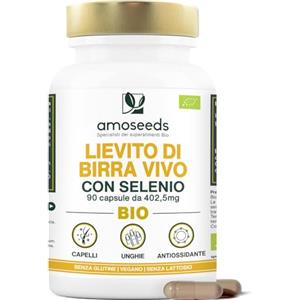 Amoseeds Lievito di Birra Vivo BIO | Bellezza dei Capelli e delle Unghie | Lievito Attivo, 1200mg / giorno | Ricco di Selenio | 90 capsule vegane | Qualità superiore